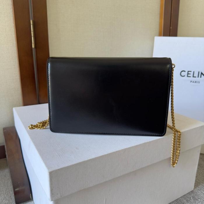 CELINE Margo Shiny Calfskin Shoulder Bag, Crossbody Bag, Wallet Regular Women's Black 10L033DPV-38NO L19.5*W4*H13 cm