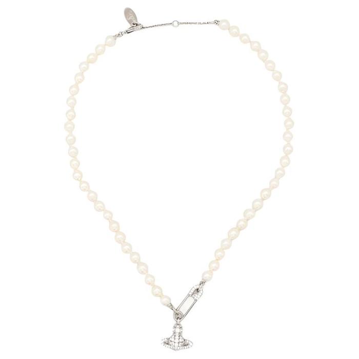 Vivienne Westwood Orb Safety pin Pearl Necklace