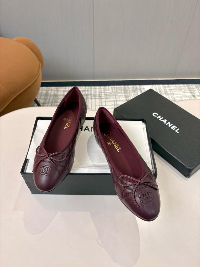 CHANEL 26P Sheepskin Casual Shoes 1CM Women's Dark Burgundy