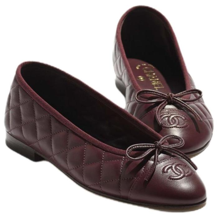 CHANEL 26P Sheepskin Casual Shoes 1CM Women's Dark Burgundy