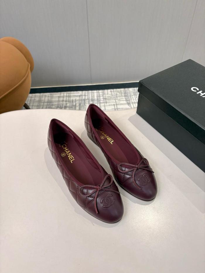 CHANEL 26P Sheepskin Casual Shoes 1CM Women's Dark Burgundy