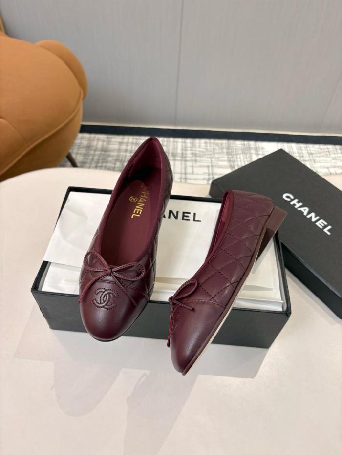 CHANEL 26P Sheepskin Casual Shoes 1CM Women's Dark Burgundy