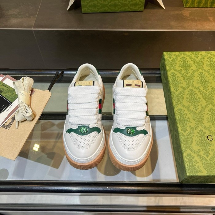 GUCCI Screener Jigglypuff, Distressed Shoes Leather Low top Skateboard Shoes White