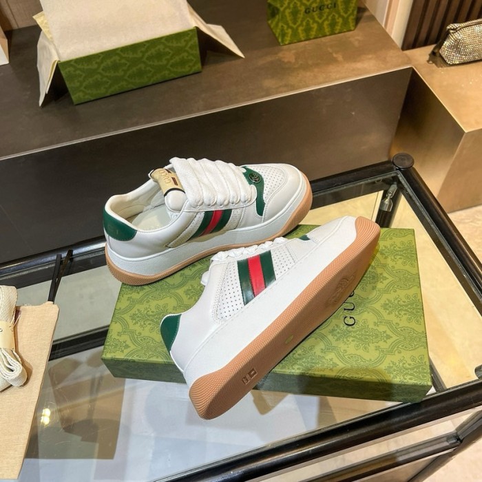 GUCCI Screener Jigglypuff, Distressed Shoes Leather Low top Skateboard Shoes White