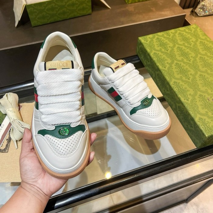 GUCCI Screener Jigglypuff, Distressed Shoes Leather Low top Skateboard Shoes White