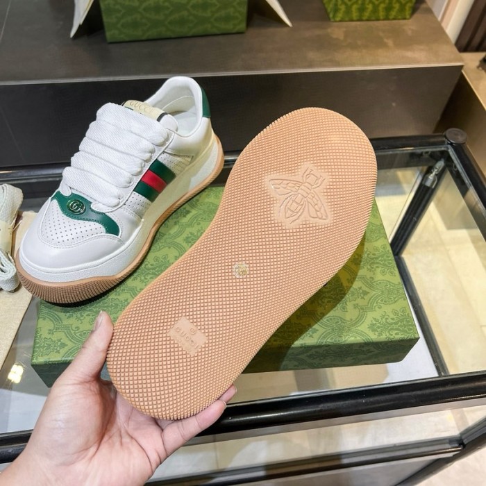GUCCI Screener Jigglypuff, Distressed Shoes Leather Low top Skateboard Shoes White