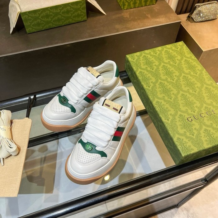 GUCCI Screener Jigglypuff, Distressed Shoes Leather Low top Skateboard Shoes White