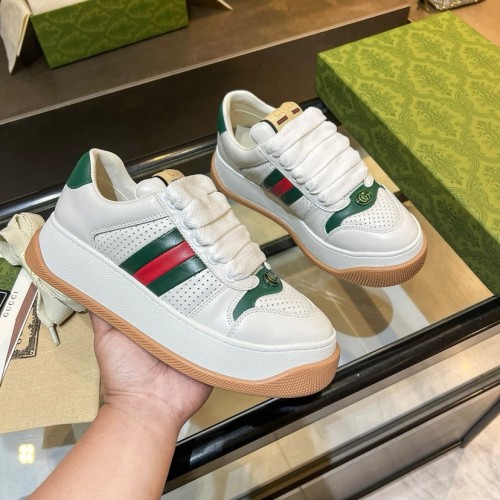 GUCCI Screener Jigglypuff, Distressed Shoes Leather Low top Skateboard Shoes White