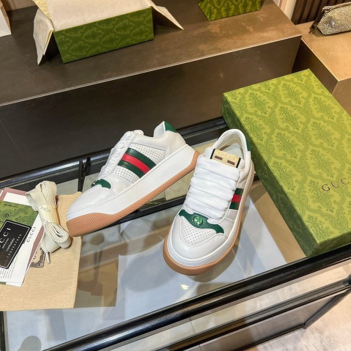 GUCCI Screener Jigglypuff, Distressed Shoes Leather Low top Skateboard Shoes White