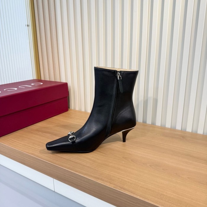 GUCCI Vittoria Leather Ankle Boots 5.5cm Women's Black
