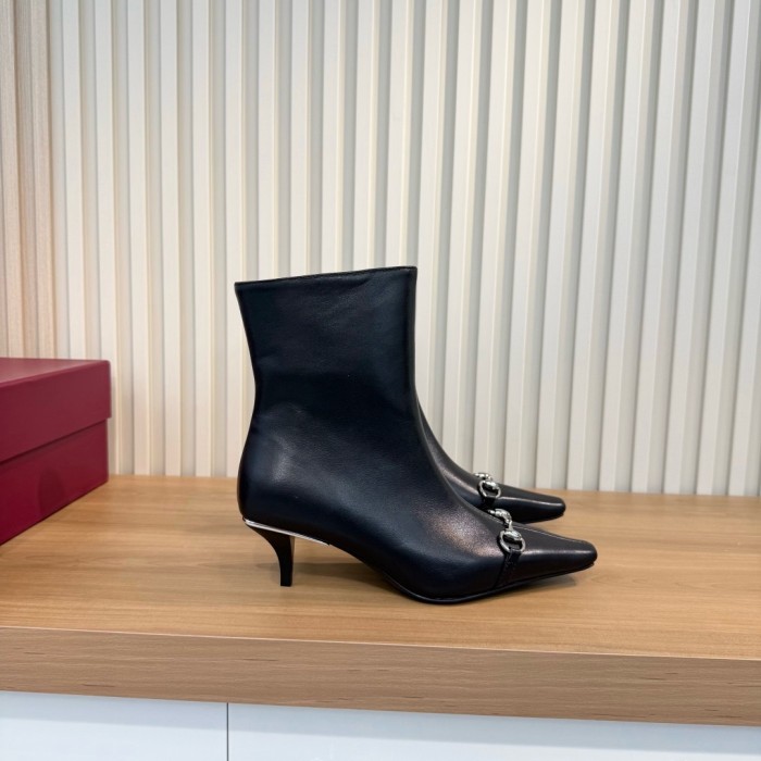 GUCCI Vittoria Leather Ankle Boots 5.5cm Women's Black