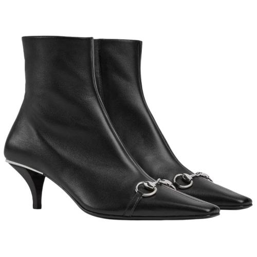 GUCCI Vittoria Leather Ankle Boots 5.5cm Women's Black
