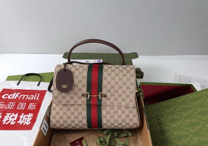 GUCCI GG Canvas One Shoulder Handbag Large Women's Sand & Brown 875019-FAFV9-9653 L37*W13*H29 cm