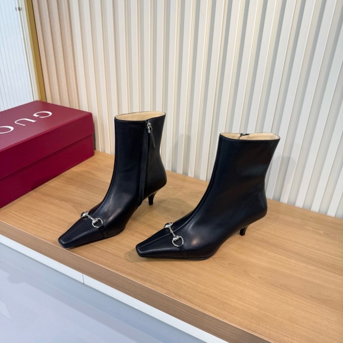 GUCCI Vittoria Leather Ankle Boots 5.5cm Women's Black