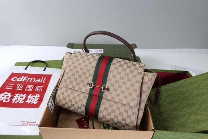 GUCCI GG Canvas One Shoulder Handbag Large Women's Sand & Brown 875019-FAFV9-9653 L37*W13*H29 cm
