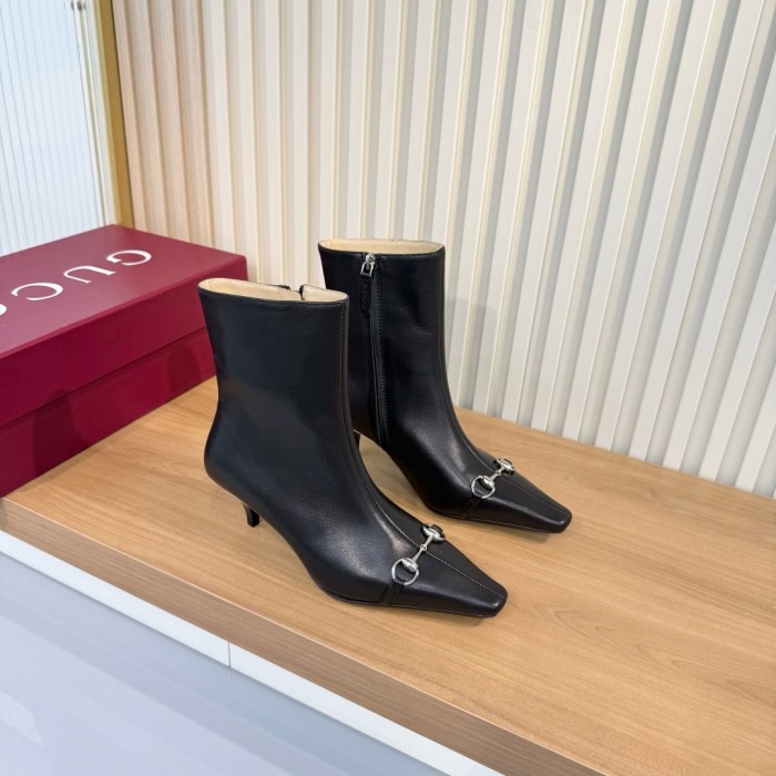 GUCCI Vittoria Leather Ankle Boots 5.5cm Women's Black