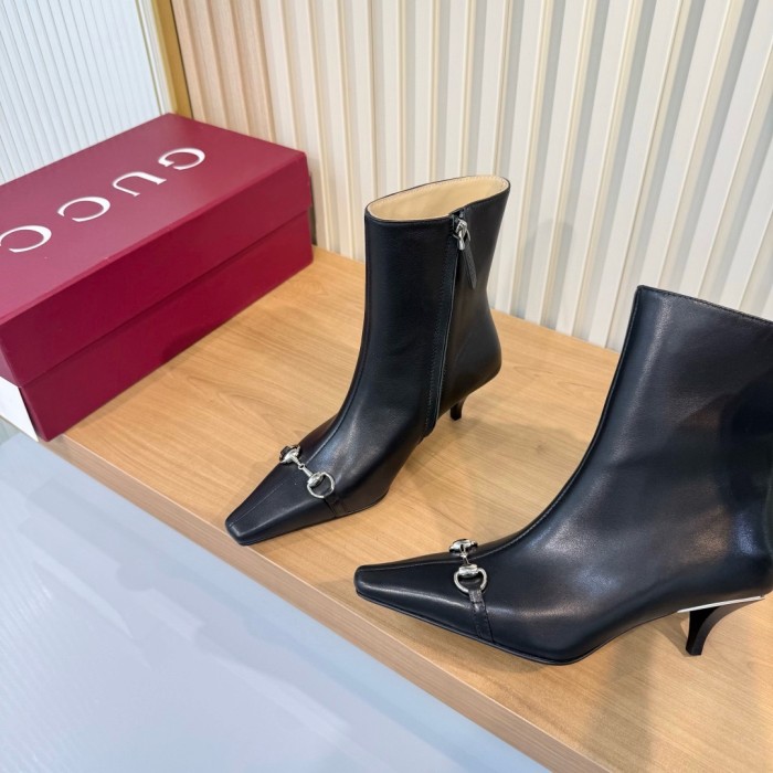 GUCCI Vittoria Leather Ankle Boots 5.5cm Women's Black