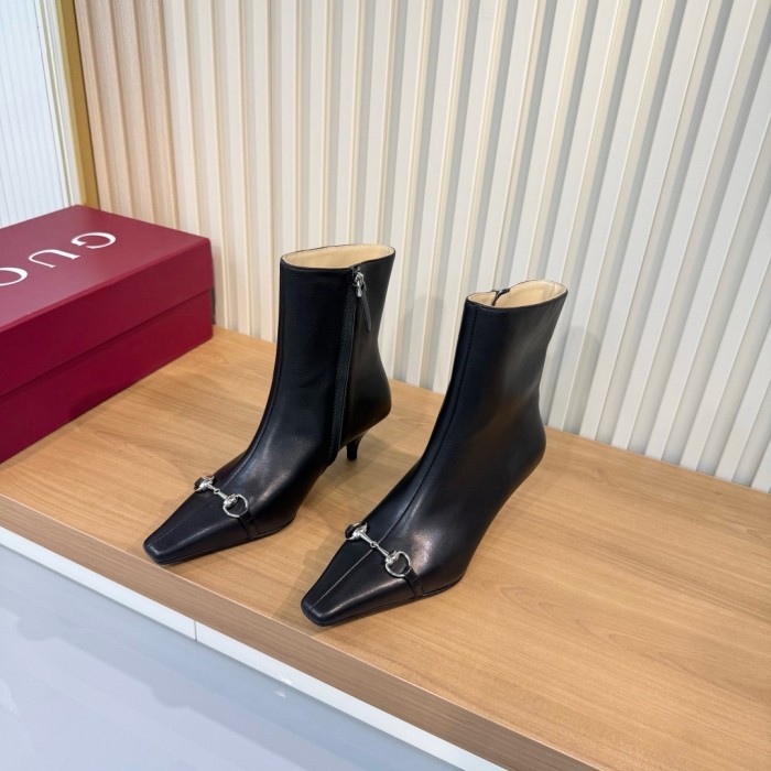 GUCCI Vittoria Leather Ankle Boots 5.5cm Women's Black