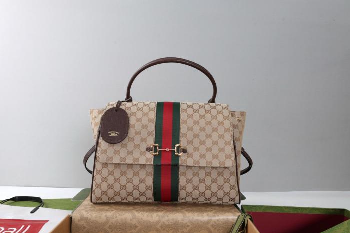 GUCCI GG Canvas One Shoulder Handbag Large Women's Sand & Brown 875019-FAFV9-9653 L37*W13*H29 cm