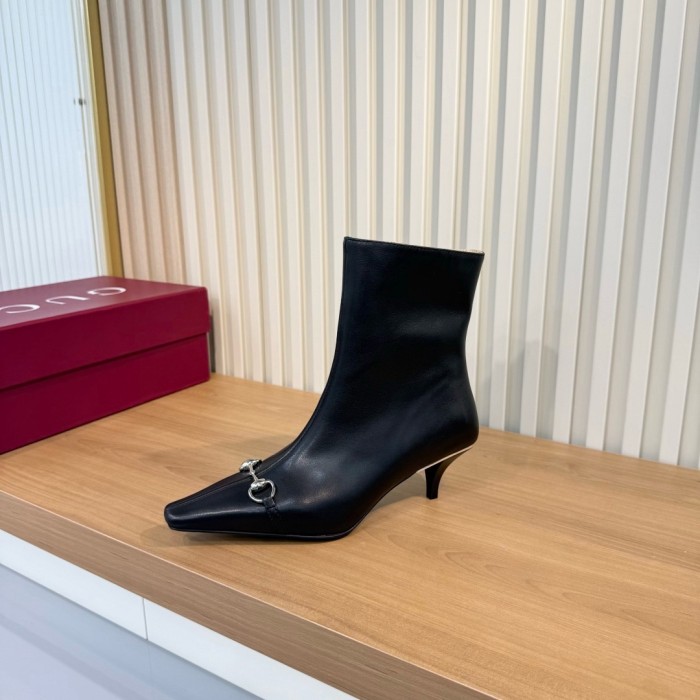 GUCCI Vittoria Leather Ankle Boots 5.5cm Women's Black