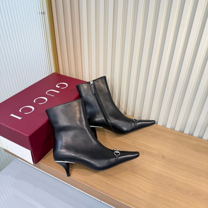 GUCCI Vittoria Leather Ankle Boots 5.5cm Women's Black