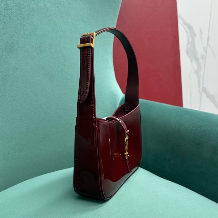 SAINT LAURENT Le 5 A 7 Patent Leather Hobo Bag, Saddle Bag, Handbag, Shoulder Bag Mini Women's Dark Burgundy 657228-B870W-6413 L23 W6.5 H16cm