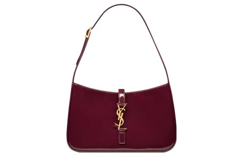 SAINT LAURENT Le 5 A 7 Patent Leather Hobo Bag, Saddle Bag, Handbag, Shoulder Bag Mini Women's Dark Burgundy 657228-B870W-6413 L23 W6.5 H16cm