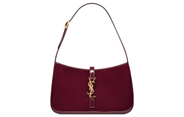 SAINT LAURENT Le 5 A 7 Patent Leather Hobo Bag, Saddle Bag, Handbag, Shoulder Bag Mini Women's Dark Burgundy 657228-B870W-6413 L23 W6.5 H16cm
