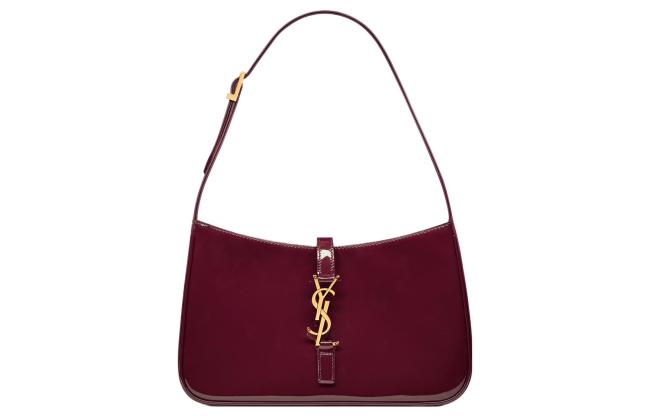 SAINT LAURENT Le 5 A 7 Patent Leather Hobo Bag, Saddle Bag, Handbag, Shoulder Bag Mini Women's Dark Burgundy 657228-B870W-6413 L23 W6.5 H16cm
