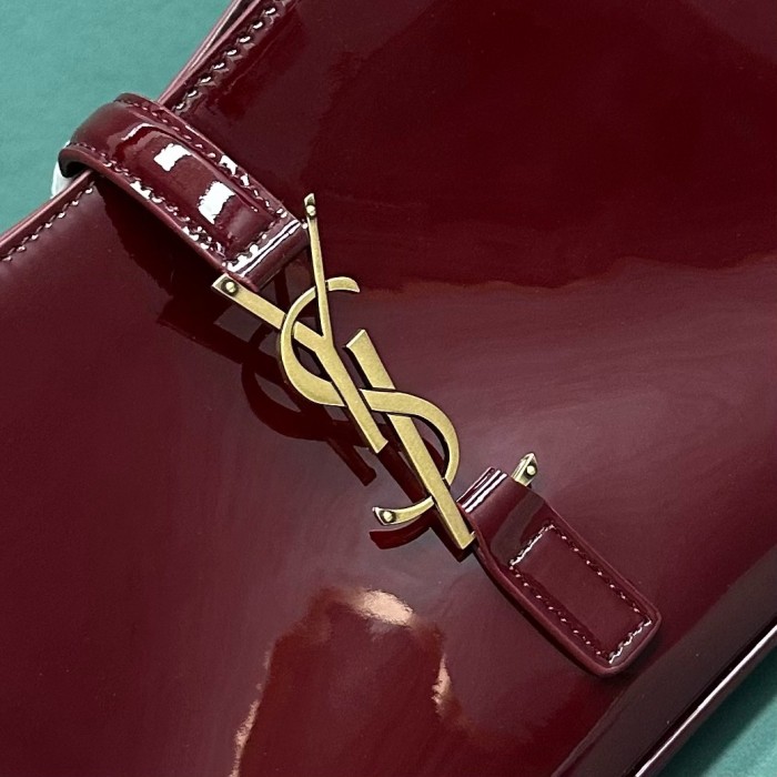 SAINT LAURENT Le 5 A 7 Patent Leather Hobo Bag, Saddle Bag, Handbag, Shoulder Bag Mini Women's Dark Burgundy 657228-B870W-6413 L23 W6.5 H16cm