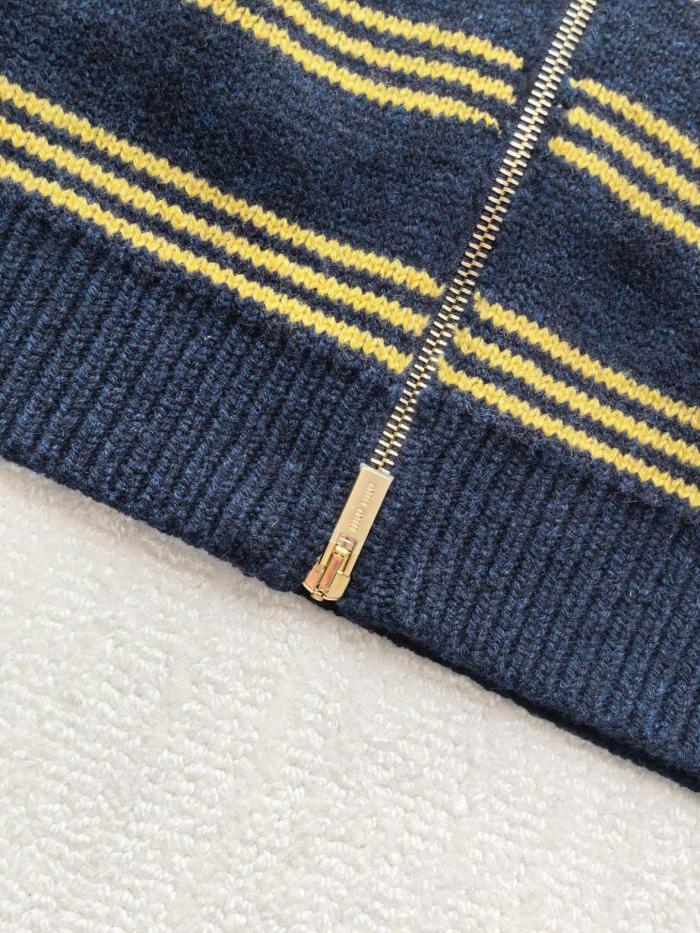 MIU MIU Sweaters Women's Marine Blue & Yellow Lapel Moderate Straight Fit