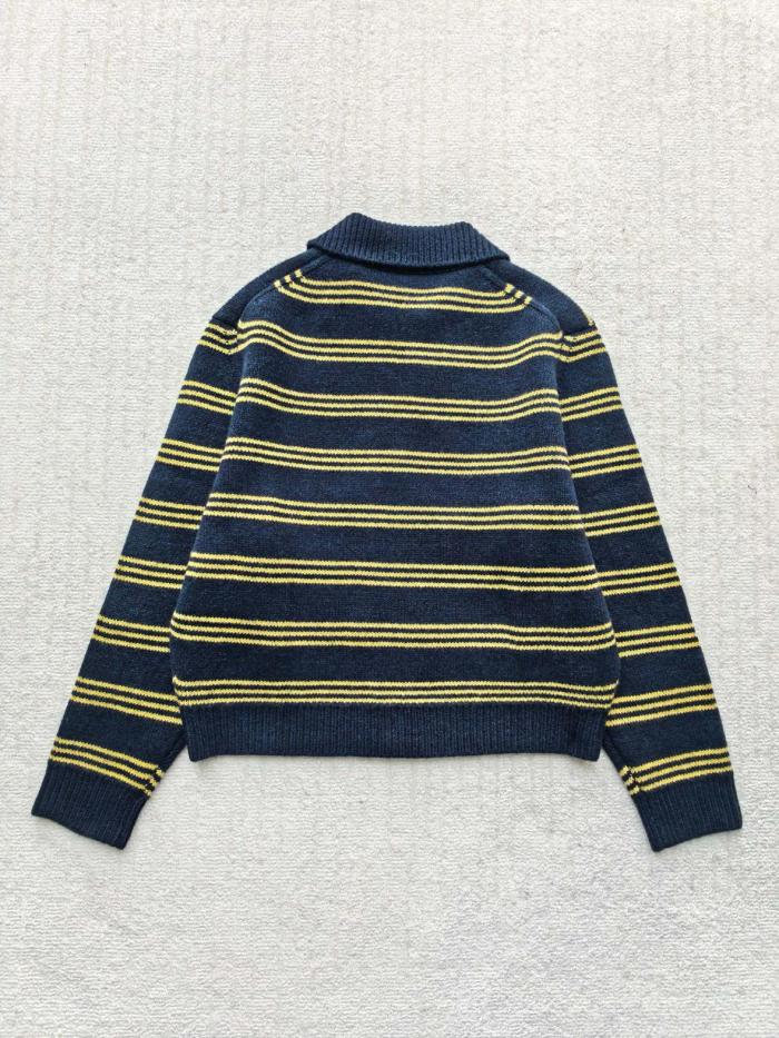 MIU MIU Sweaters Women's Marine Blue & Yellow Lapel Moderate Straight Fit