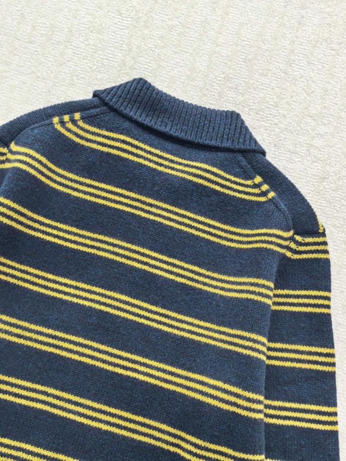 MIU MIU Sweaters Women's Marine Blue & Yellow Lapel Moderate Straight Fit