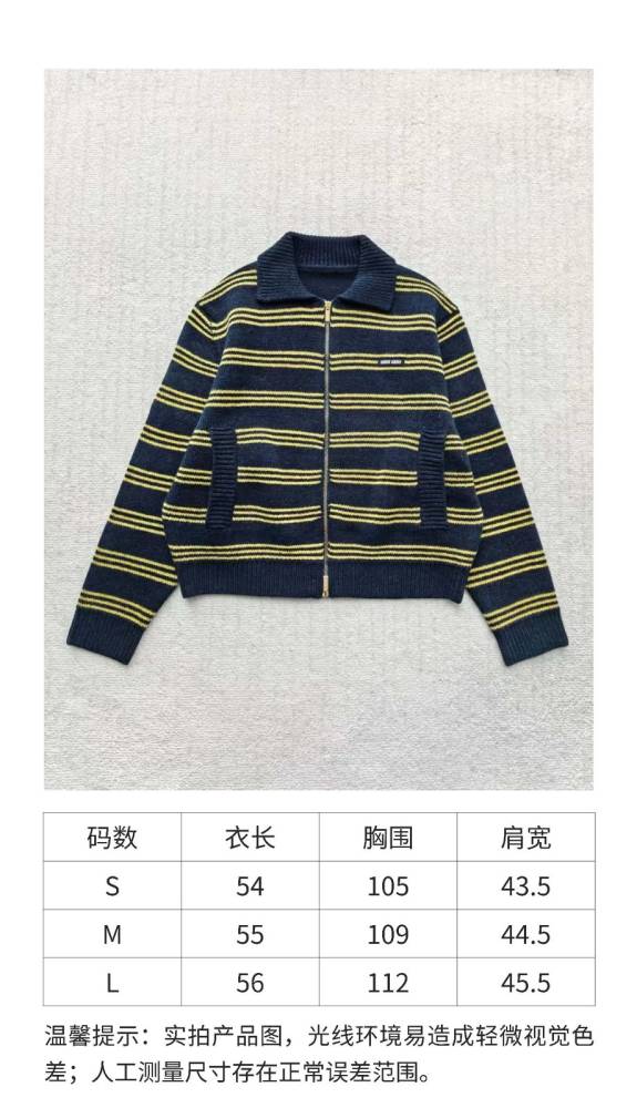 MIU MIU Sweaters Women's Marine Blue & Yellow Lapel Moderate Straight Fit