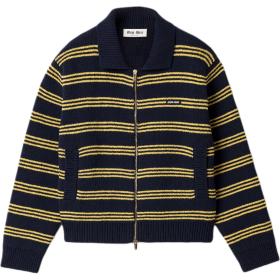 MIU MIU Sweaters Women's Marine Blue & Yellow Lapel Moderate Straight Fit