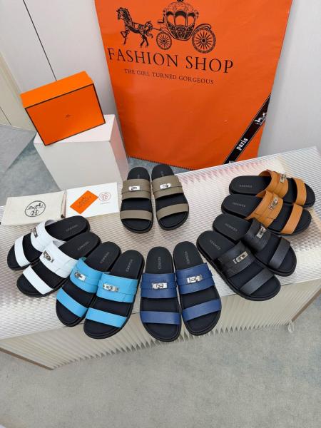 HERMES Jackson Rubber Slide Slippers Taupe