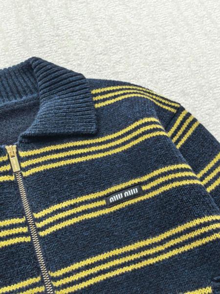 MIU MIU Sweaters Women's Marine Blue & Yellow Lapel Moderate Straight Fit