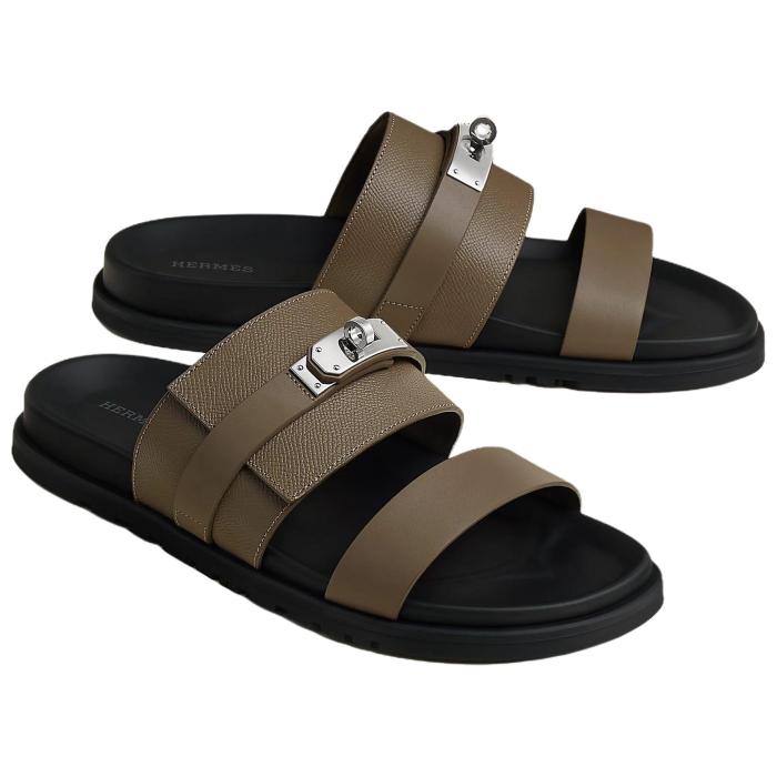 HERMES Jackson Rubber Slide Slippers Taupe