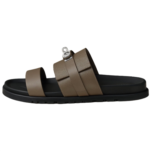 HERMES Jackson Rubber Slide Slippers Taupe