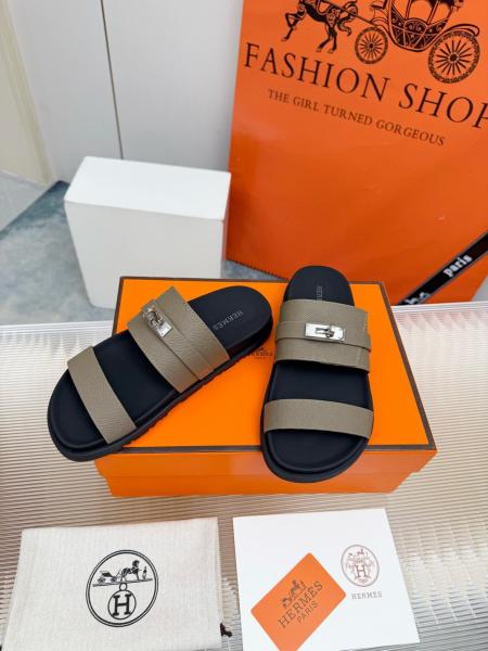 HERMES Jackson Rubber Slide Slippers Taupe