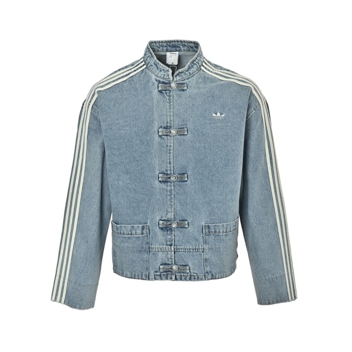 Adidas Originals Denim Jackets Women's Light Blue/Red/White/Dark Brown/Navy Blue Moderate Straight Fit