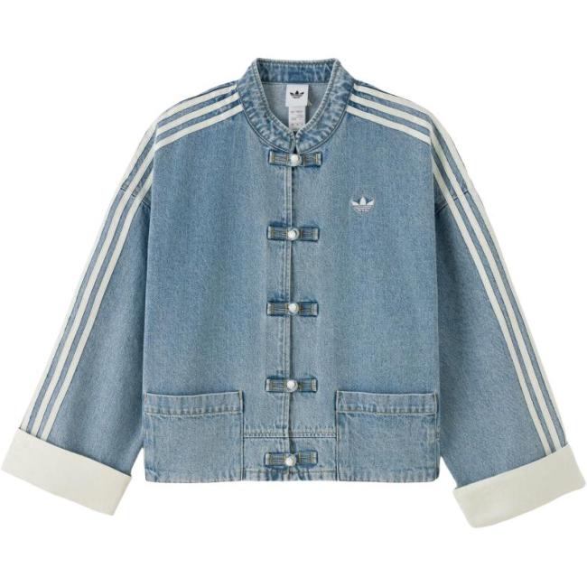 Adidas Originals Denim Jackets Women's Light Blue/Red/White/Dark Brown/Navy Blue Moderate Straight Fit