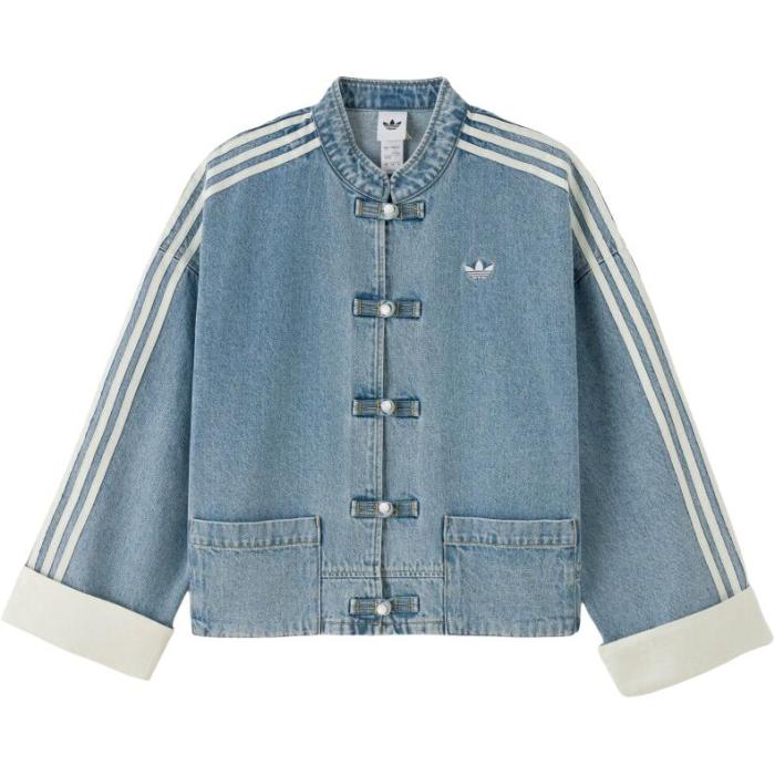 Adidas Originals Denim Jackets Women's Light Blue/Red/White/Dark Brown/Navy Blue Moderate Straight Fit