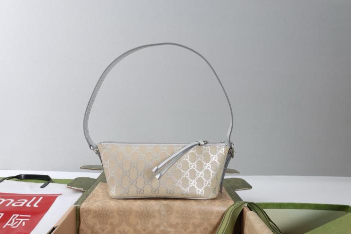 GUCCI GG Emblem GG Coated Fabric Shoulder Bag Small Women's Light Beige & Metal Silver 847281-FAFEL-8741 L22*W9*H10.5cm (27cm)