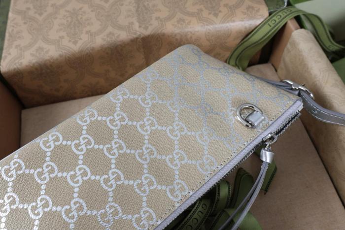 GUCCI GG Emblem GG Coated Fabric Shoulder Bag Small Women's Light Beige & Metal Silver 847281-FAFEL-8741 L22*W9*H10.5cm (27cm)