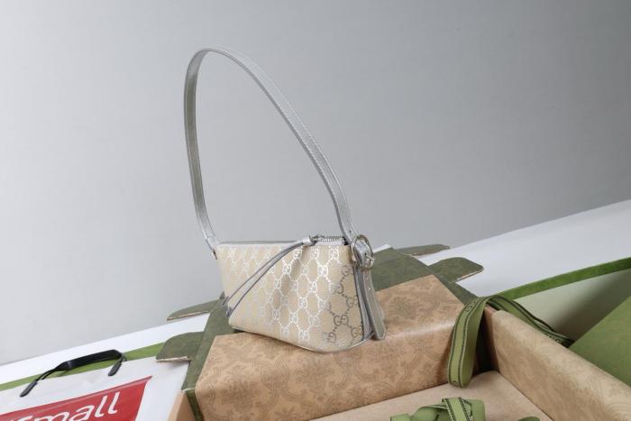 GUCCI GG Emblem GG Coated Fabric Shoulder Bag Small Women's Light Beige & Metal Silver 847281-FAFEL-8741 L22*W9*H10.5cm (27cm)