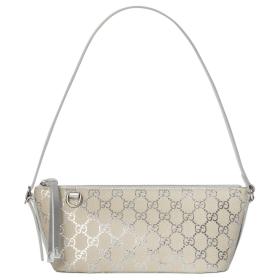 GUCCI GG Emblem GG Coated Fabric Shoulder Bag Small Women's Light Beige & Metal Silver 847281-FAFEL-8741 L22*W9*H10.5cm (27cm)