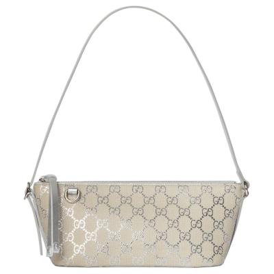 GUCCI GG Emblem GG Coated Fabric Shoulder Bag Small Women's Light Beige & Metal Silver 847281-FAFEL-8741 L22*W9*H10.5cm (27cm)