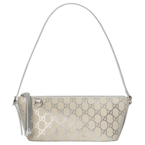 GUCCI GG Emblem GG Coated Fabric Shoulder Bag Small Women's Light Beige & Metal Silver 847281-FAFEL-8741 L22*W9*H10.5cm (27cm)