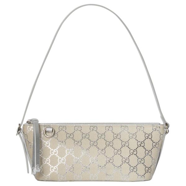 GUCCI GG Emblem GG Coated Fabric Shoulder Bag Small Women's Light Beige & Metal Silver 847281-FAFEL-8741 L22*W9*H10.5cm (27cm)